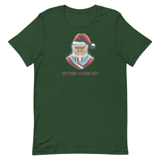 a green t - shirt with a santa clause on it