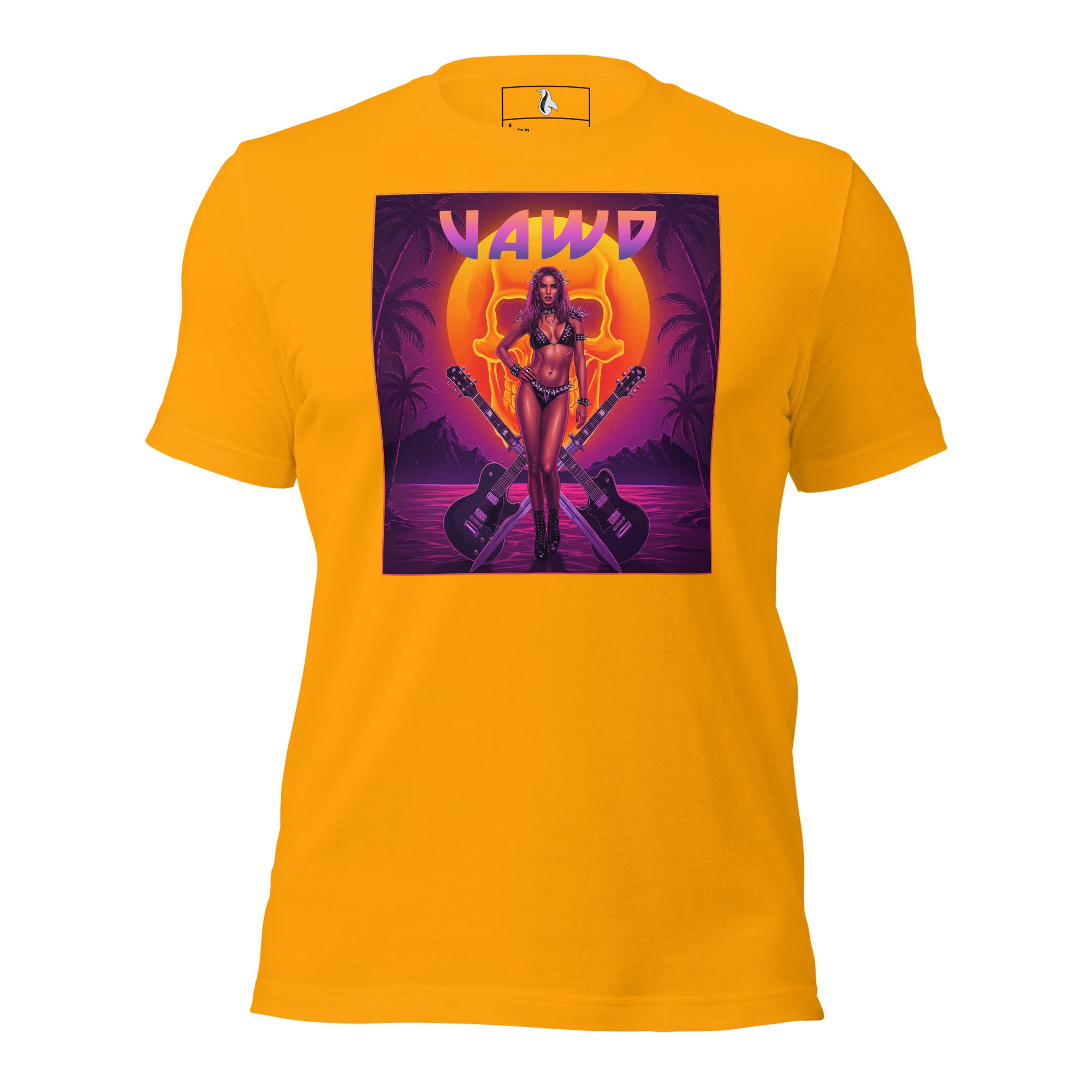 VAWD Retro Hard Rock Glam Tee – Vintage 80s Rock & Roll Sunset Graphic Unisex T-Shirt
