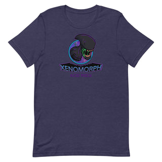 a purple t - shirt with an image of a dinosaur and the words xeno