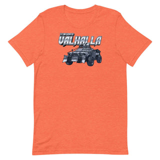 an orange t - shirt with an image of a car on it