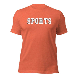 an orange shirt with the word sports on it
