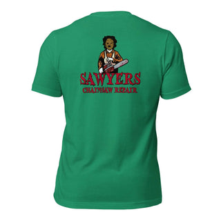 Sawyers Chainsaw Repair  Unisex t-shirt (BACK)