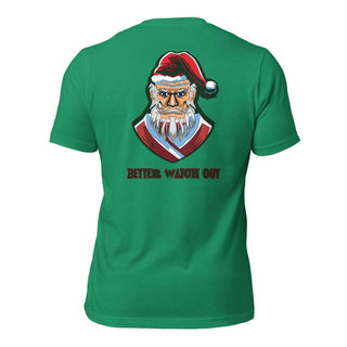 a green shirt with a santa clause on it