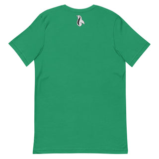 a green t - shirt with a white bird on it
