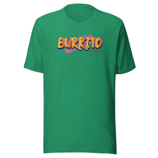 a green t - shirt with the word burrito printed on it