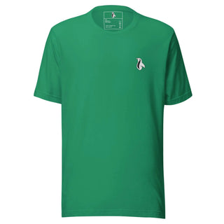 a green t - shirt with a white bird on it