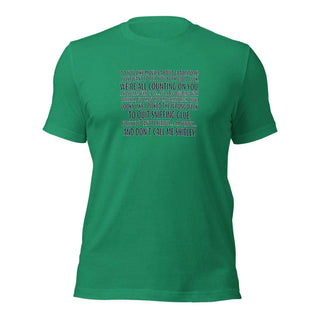 a green t - shirt with words written on it