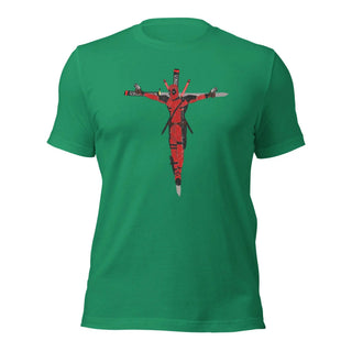 a green t - shirt with a cross on it