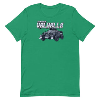 a green t - shirt with a car on it