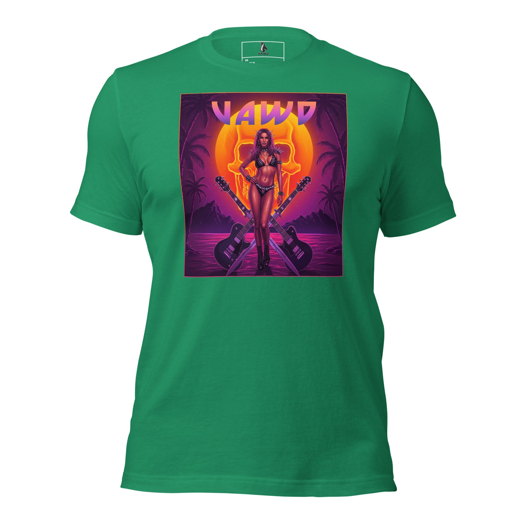 VAWD Retro Hard Rock Glam Tee – Vintage 80s Rock & Roll Sunset Graphic Unisex T-Shirt