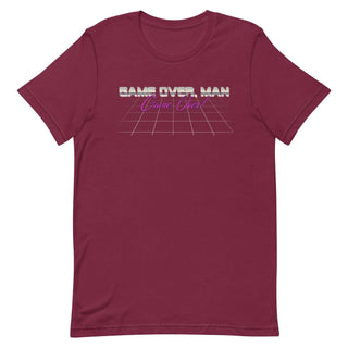 a maroon t - shirt with the words game over man on it