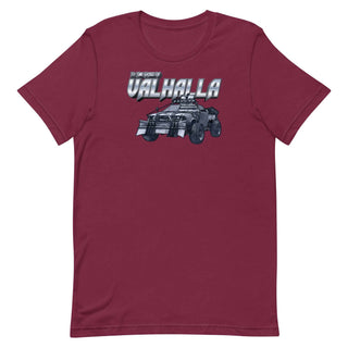 a red t - shirt with a car on it