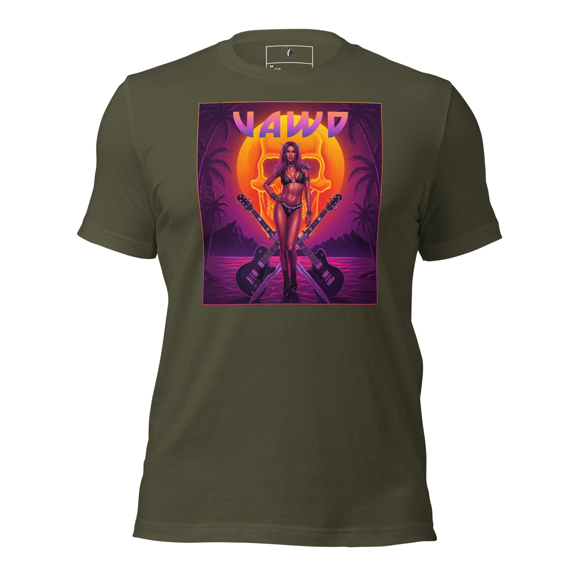 VAWD Retro Hard Rock Glam Tee – Vintage 80s Rock & Roll Sunset Graphic Unisex T-Shirt