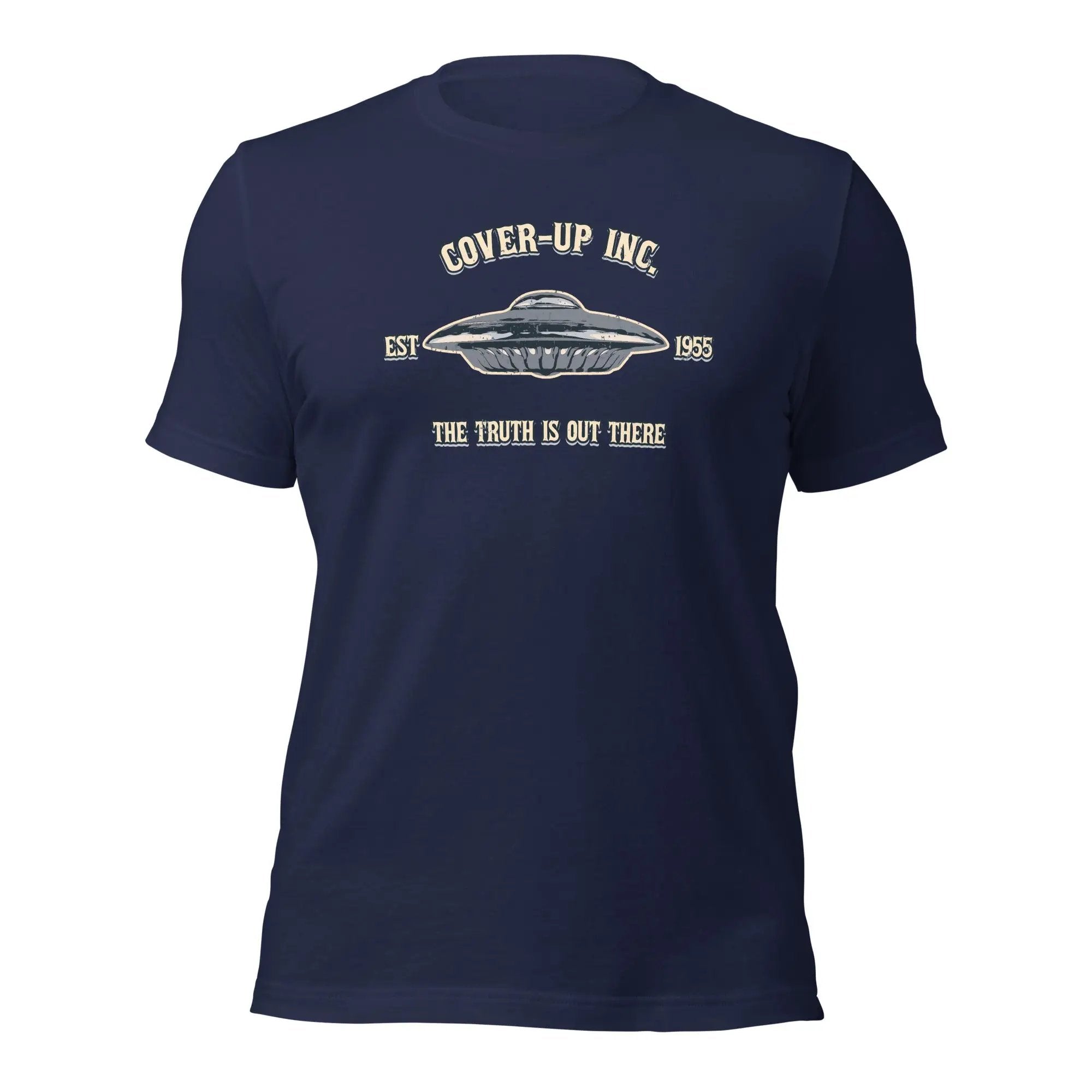 a navy blue t - shirt with the words cover up inc on it