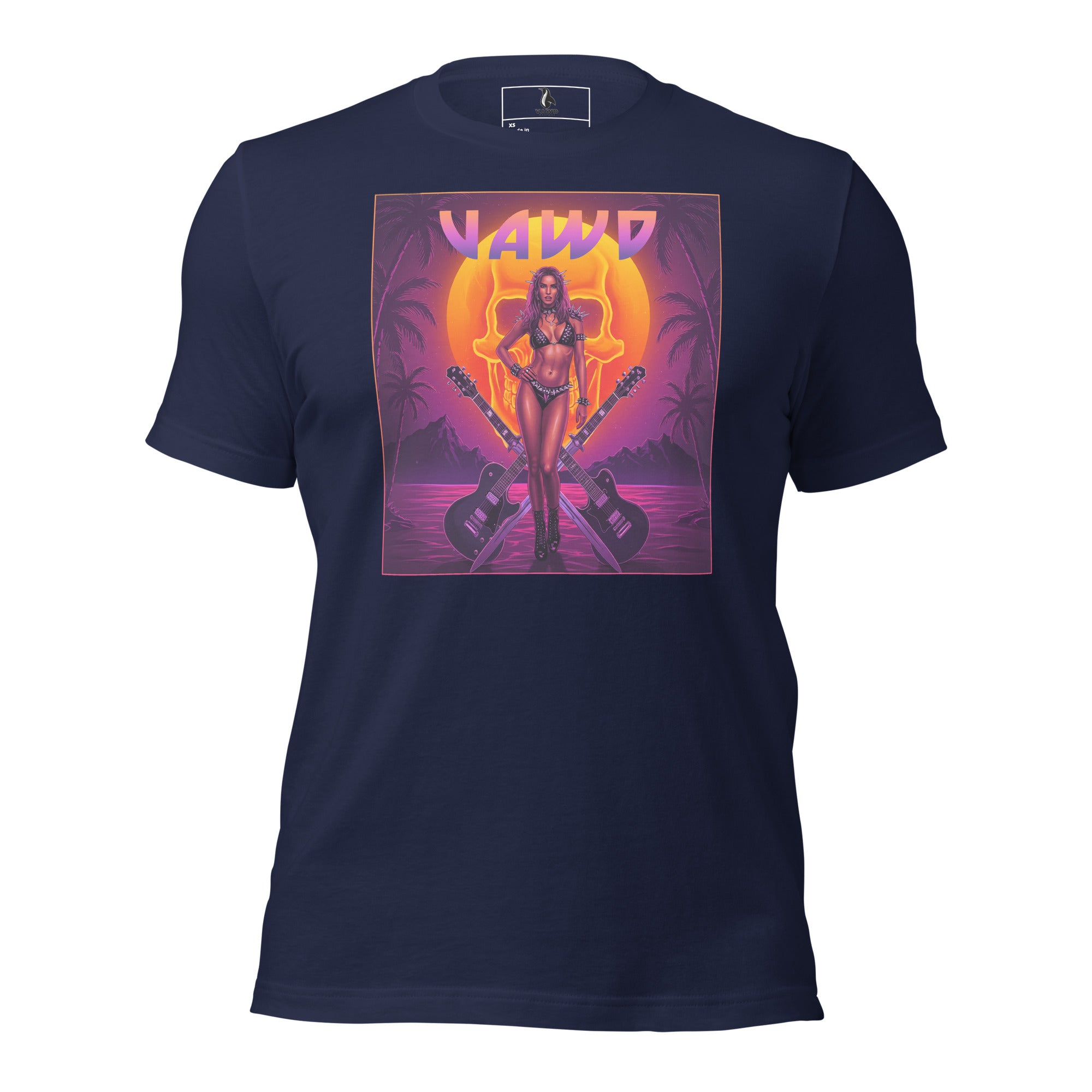 VAWD Retro Hard Rock Glam Tee – Vintage 80s Rock & Roll Sunset Graphic Unisex T-Shirt