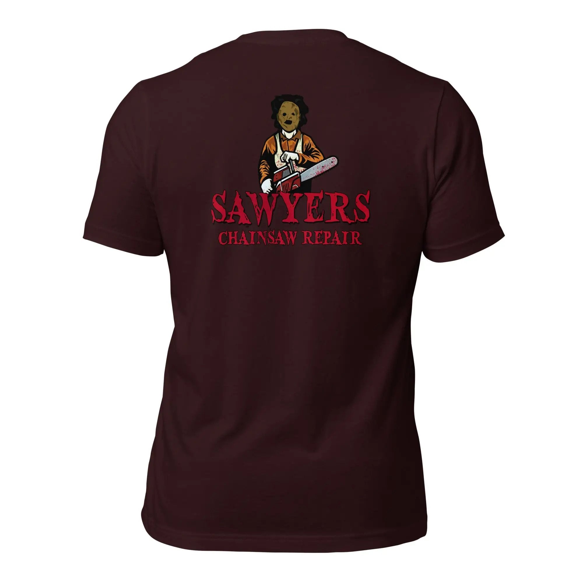 Sawyers Chainsaw Repair  Unisex t-shirt (BACK)
