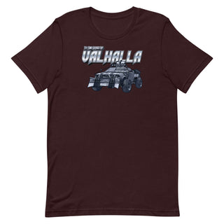 a maroon t - shirt with an image of a car on it