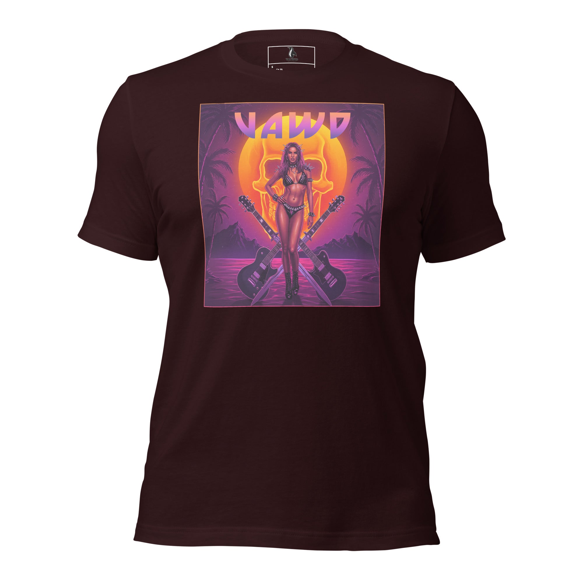 VAWD Retro Hard Rock Glam Tee – Vintage 80s Rock & Roll Sunset Graphic Unisex T-Shirt