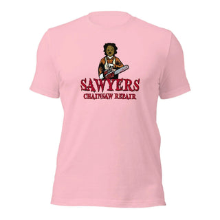 a pink t - shirt with a picture of a woman holding a tennis racket