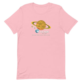 a pink t - shirt with an image of the planet and the words v -