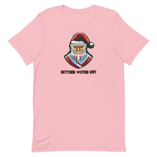a pink t - shirt with an image of a santa clause