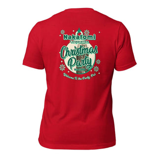 a red t - shirt with the words christmas party on it