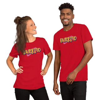 a man and a woman wearing red shirts