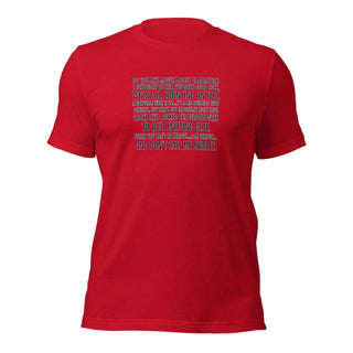 a red t - shirt with a poem written on it