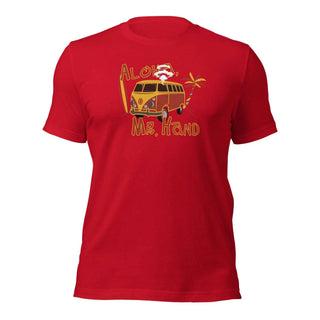 a red t - shirt with an image of a vw bus