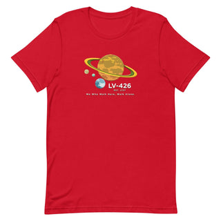 a red t - shirt with the nasa logo on it