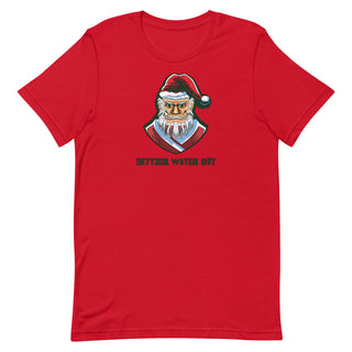 a red t - shirt with a santa clause on it