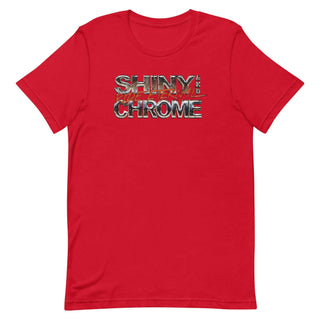 a red shirt with the words shine chrome on it
