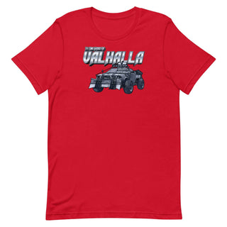 a red t - shirt with an image of a car on it