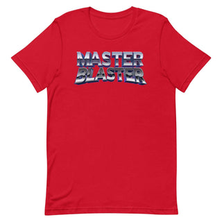 a red t - shirt that says master blaster