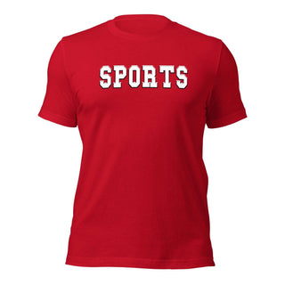 a red t - shirt with the word sports on it