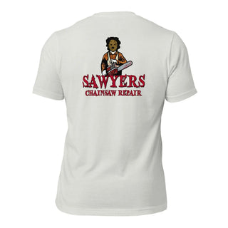 Sawyers Chainsaw Repair  Unisex t-shirt (BACK)