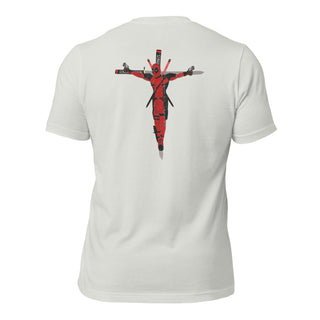 a white t - shirt with a red cross on it