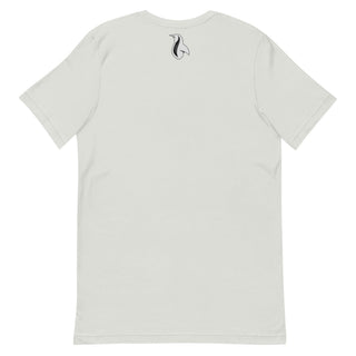 a white t - shirt with a black and white logo