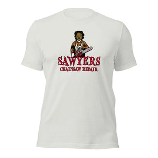 a white t - shirt with a picture of a woman holding a frisbee