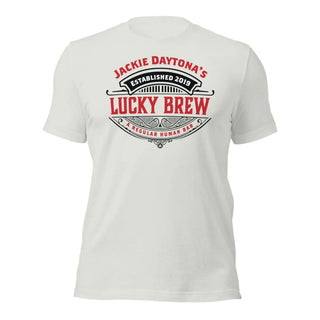 a white t - shirt with the words lucky brew on it