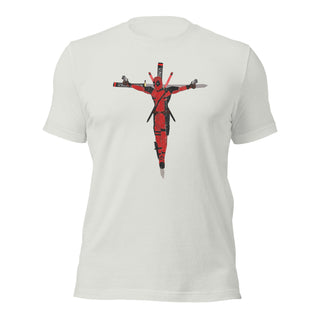 a white t - shirt with a red cross on it