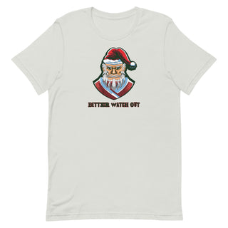 a white t - shirt with an image of a santa clause