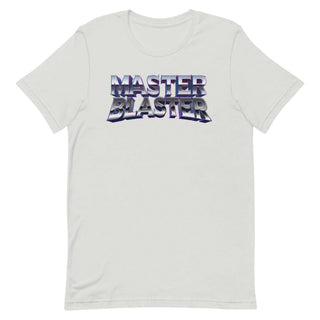 a white t - shirt with the words master blaster printed on it