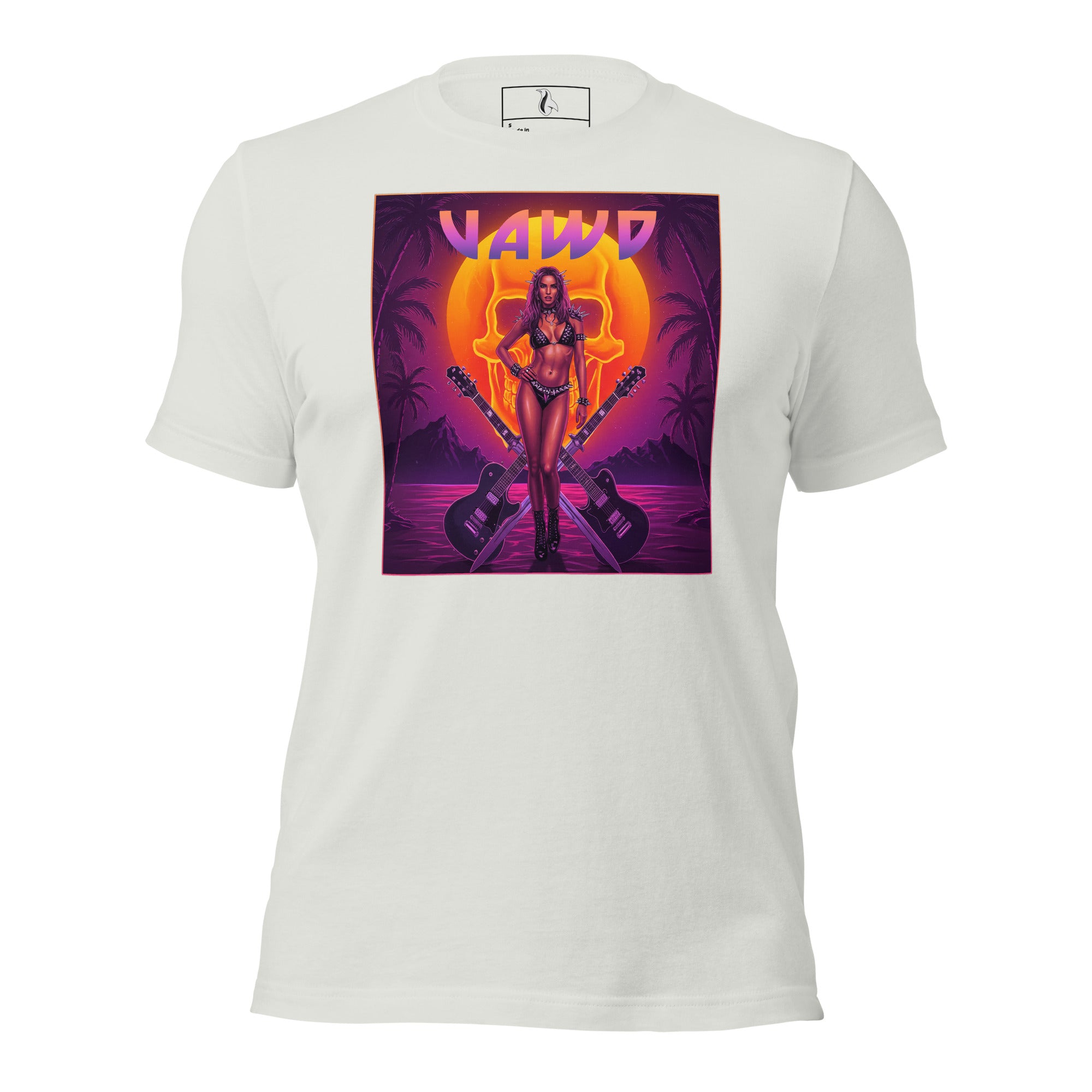 VAWD Retro Hard Rock Glam Tee – Vintage 80s Rock & Roll Sunset Graphic Unisex T-Shirt