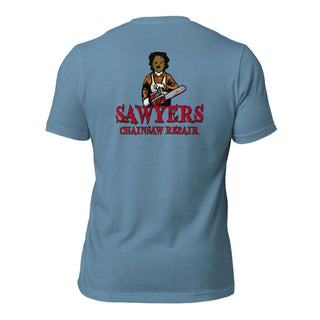 Sawyers Chainsaw Repair  Unisex t-shirt (BACK)