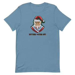 a blue t - shirt with a santa clause on it