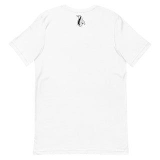 a white t - shirt with a black and white logo
