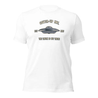 a white t - shirt with an image of a flying saucer