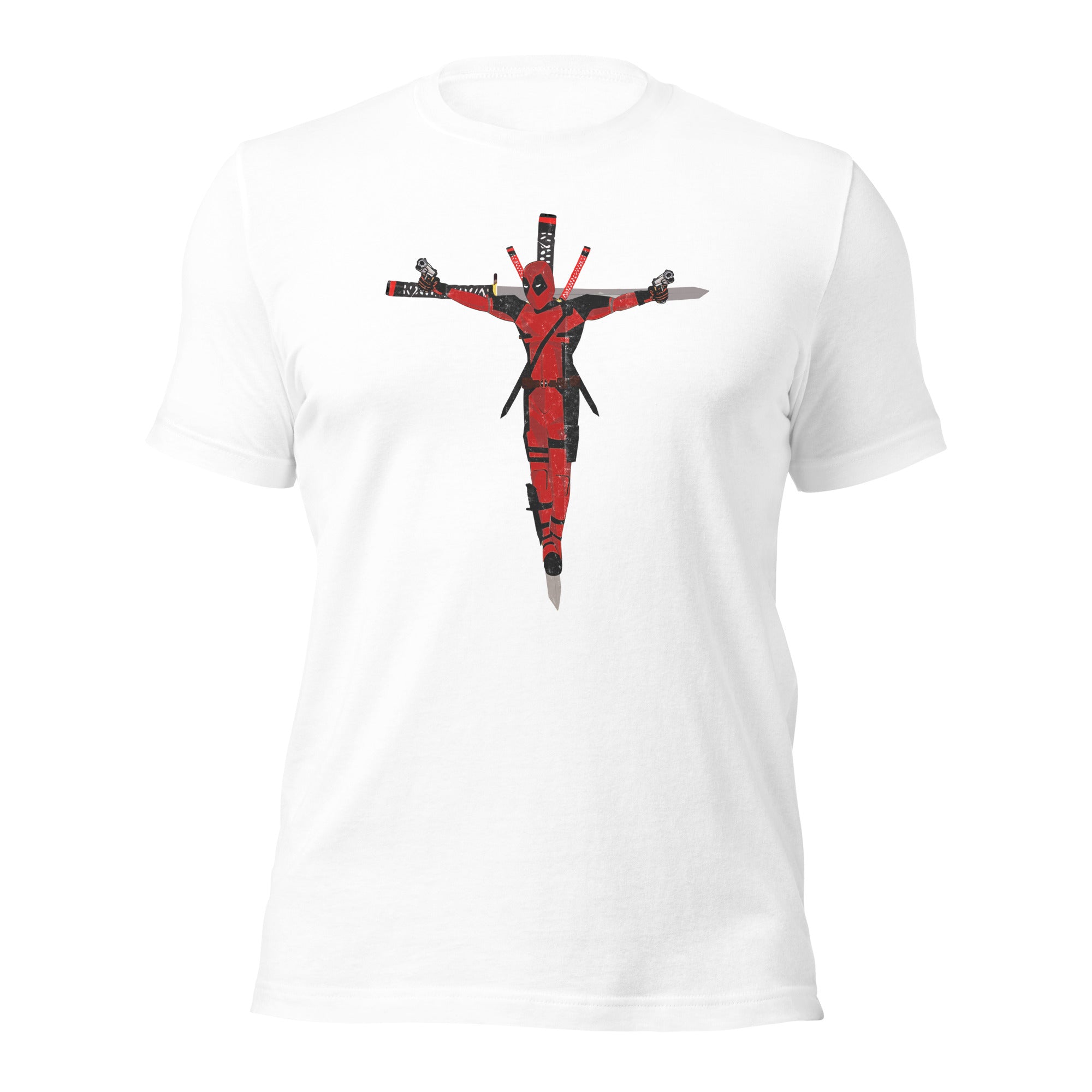 a t - shirt with a cross painted on it