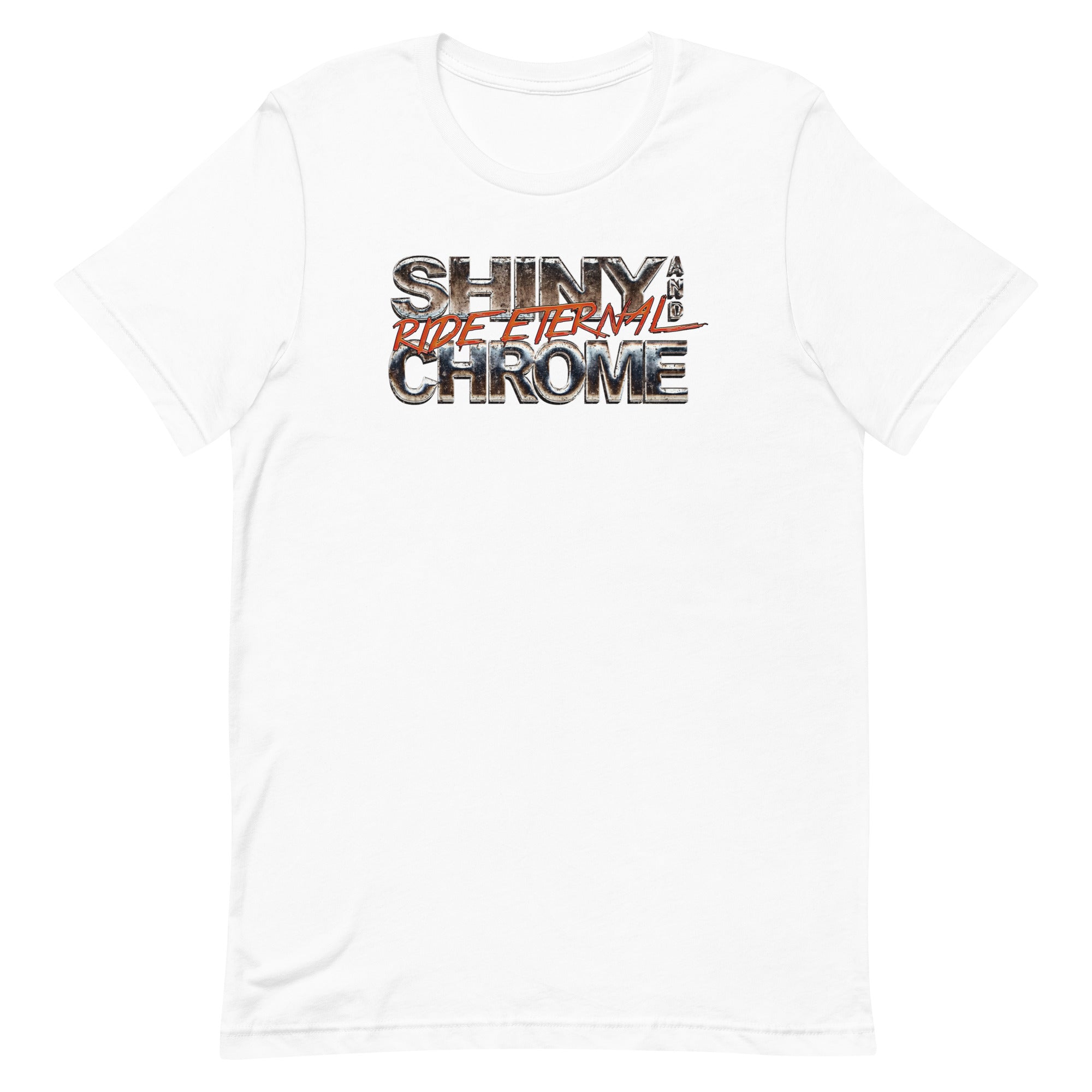 a black t - shirt with the words shiny chrome on it